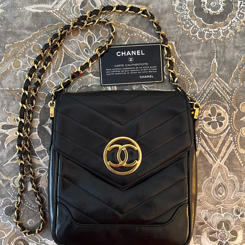 Chanel Black Chevron mini shoulder Bag